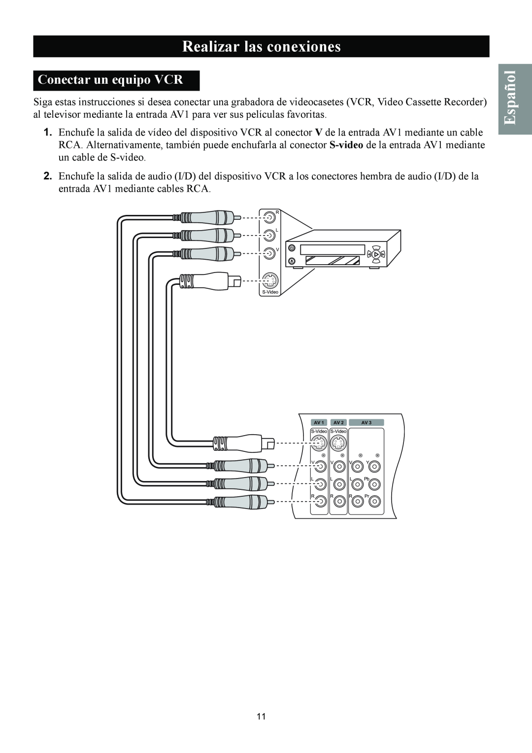Magnavox 50ML8105D/17 owner manual Conectar un equipo VCR, Realizar las conexiones, Español 