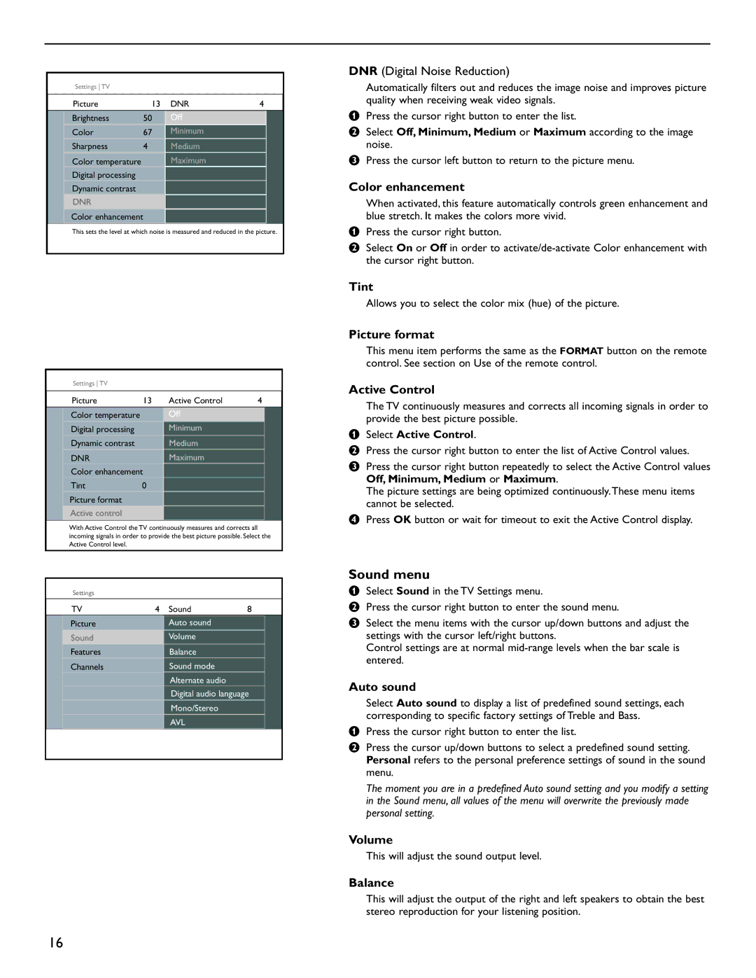 Magnavox 51MP6200D user manual Sound menu 