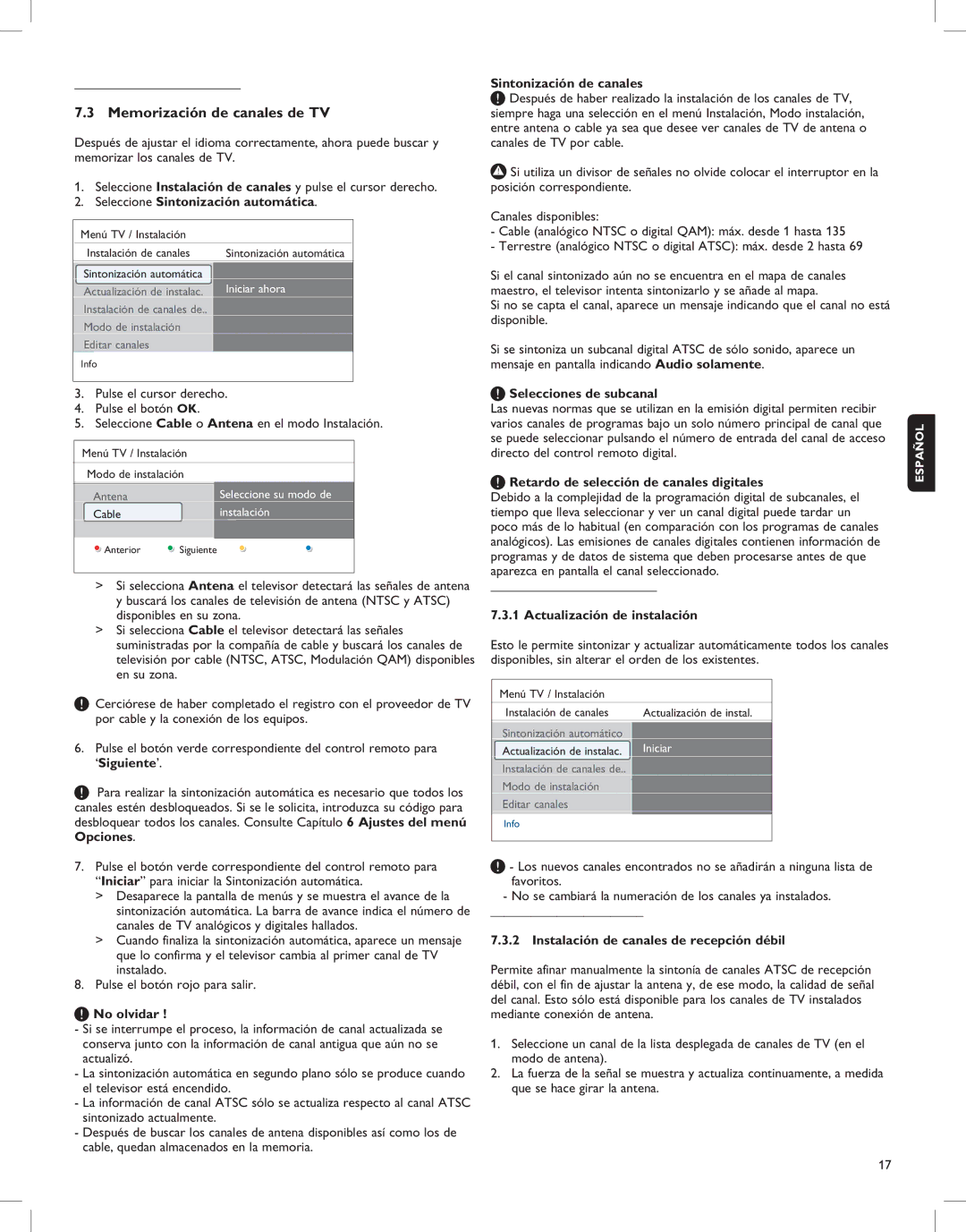 Magnavox 52MF437S manual Memorización de canales de TV 