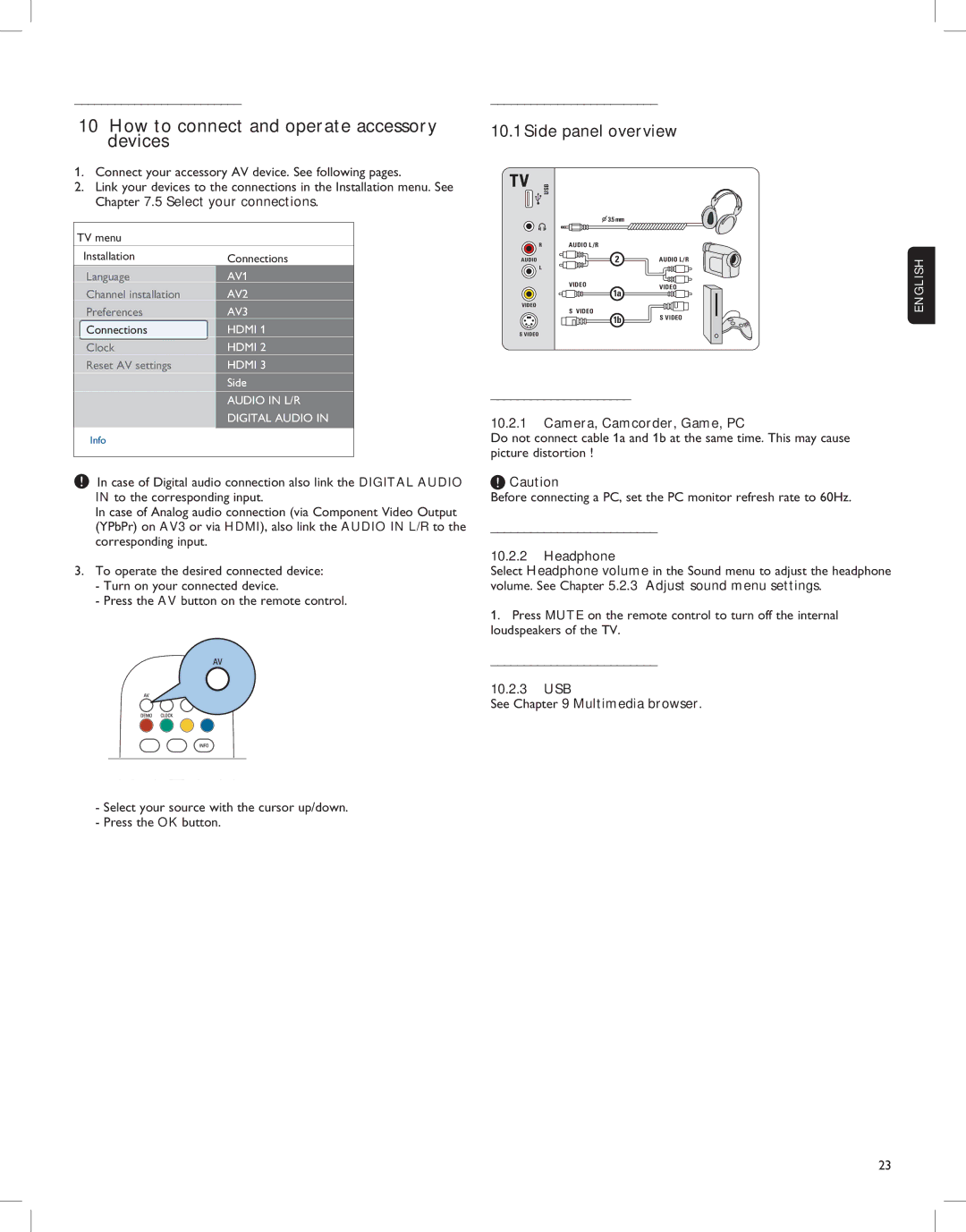 Magnavox 52MF437S manual How to connect and operate accessory, Devices, Side panel overview 