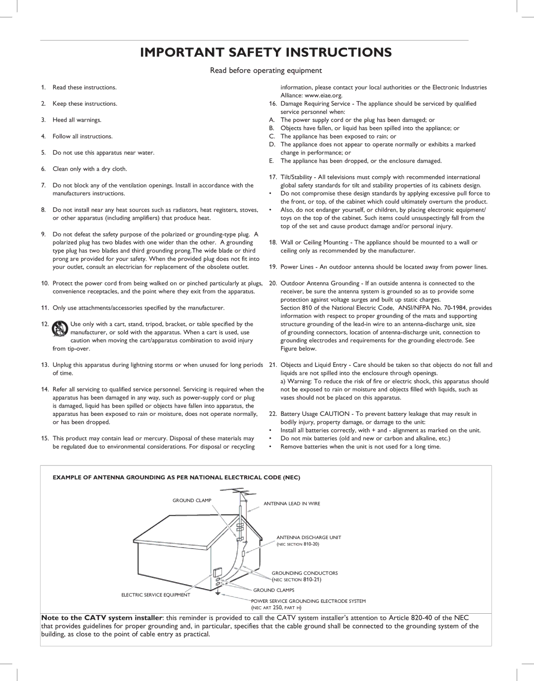 Magnavox 52MF437S manual Important Safety Instructions 