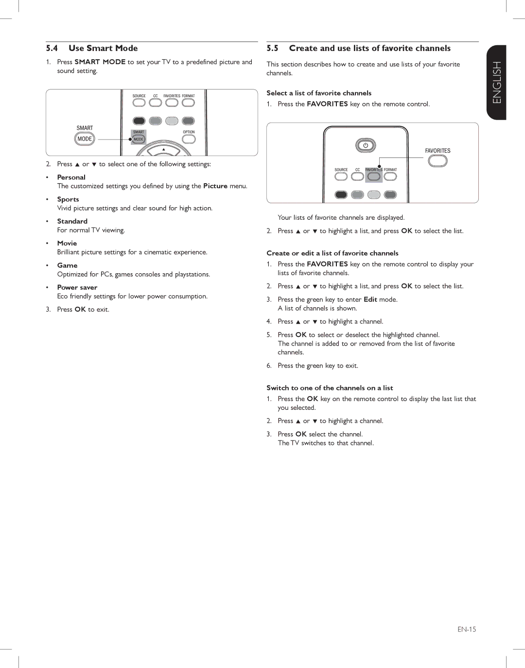 Magnavox 42MF438B, 52MF438B, 47MF438B user manual Use Smart Mode, Create and use lists of favorite channels 