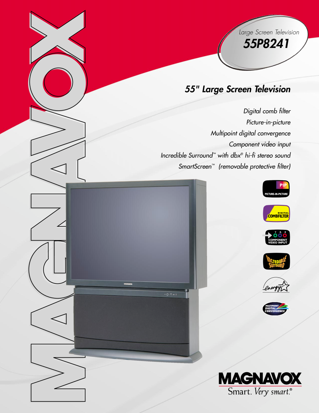 Magnavox 55P8241 manual Large Screen Television, Digital comb filter Picture-in-picture Multipoint digital convergence 