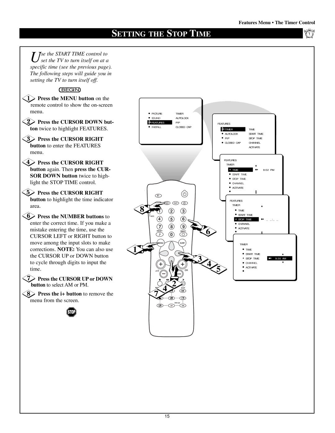 Magnavox 60p8241 manual Setting the Stop Time 