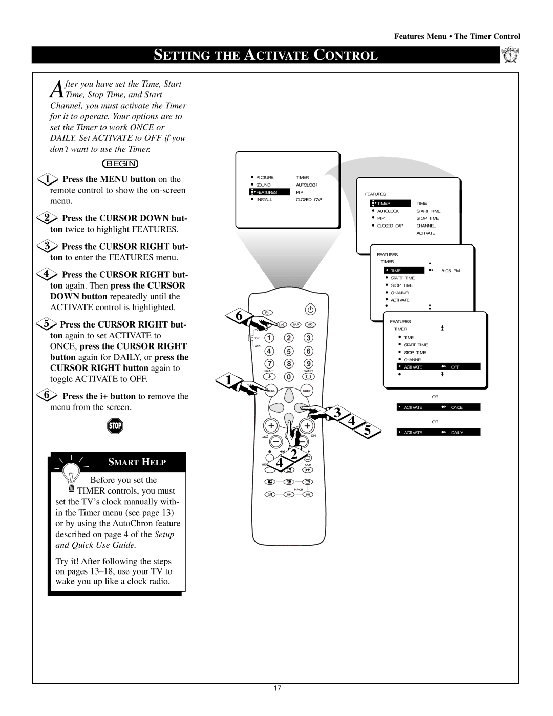 Magnavox 60p8241 manual Setting the Activate Control, Press the Cursor Right but 