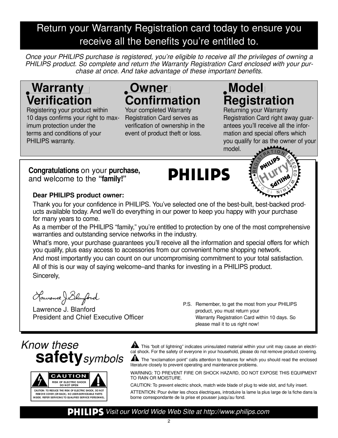 Magnavox 60p8241 manual Warranty OwnerModel Verification Confirmation Registration 