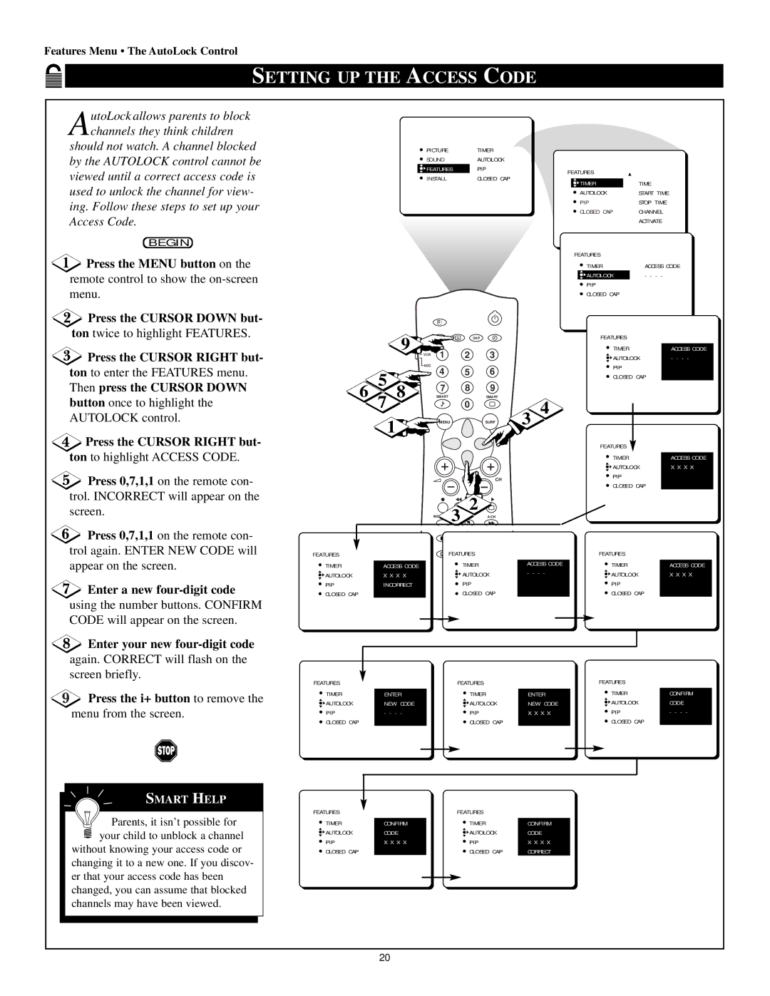 Magnavox 60p8241 manual Setting UP the Access Code, Then press the Cursor Down, Enter a new four-digit code 