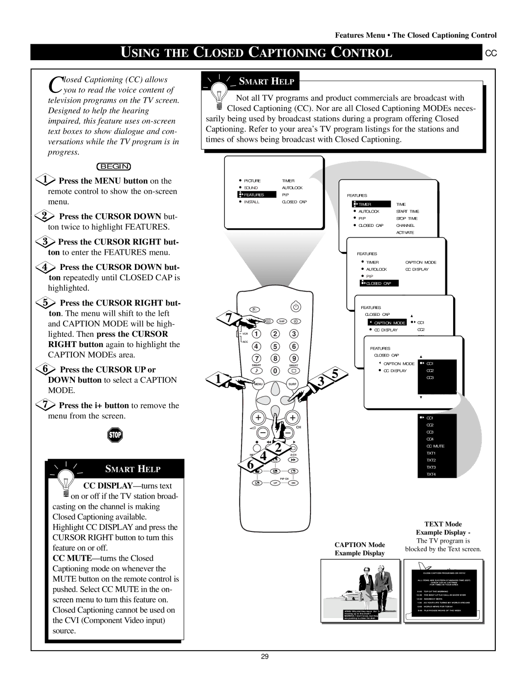 Magnavox 60p8241 manual Using the Closed Captioning Control, Lighted. Then press the Cursor 