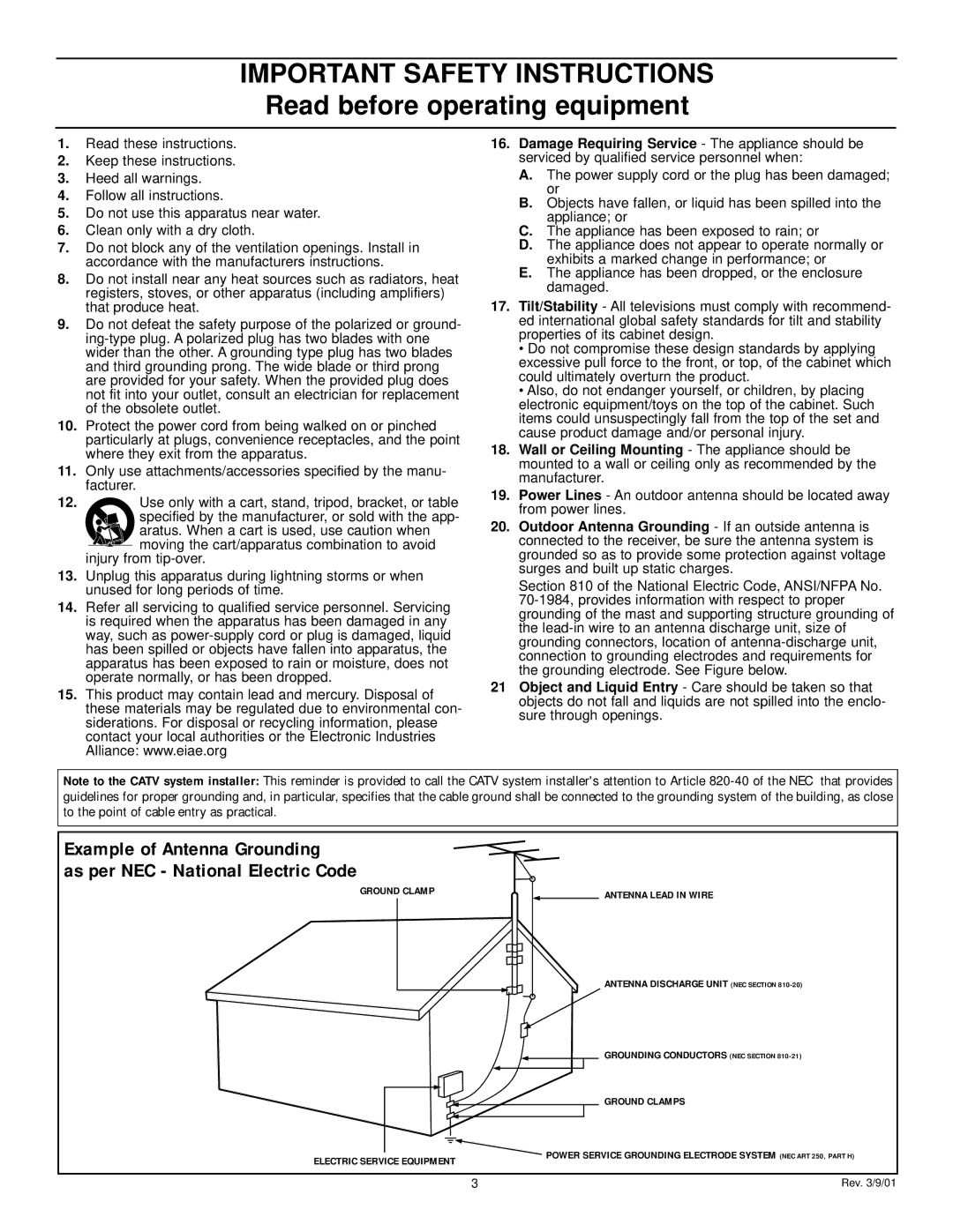 Magnavox 60p8241 manual Important Safety Instructions 