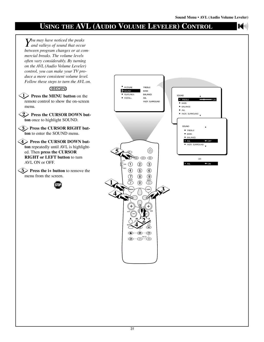 Magnavox 60p8241 manual Using the AVL Audio Volume Leveler Control 