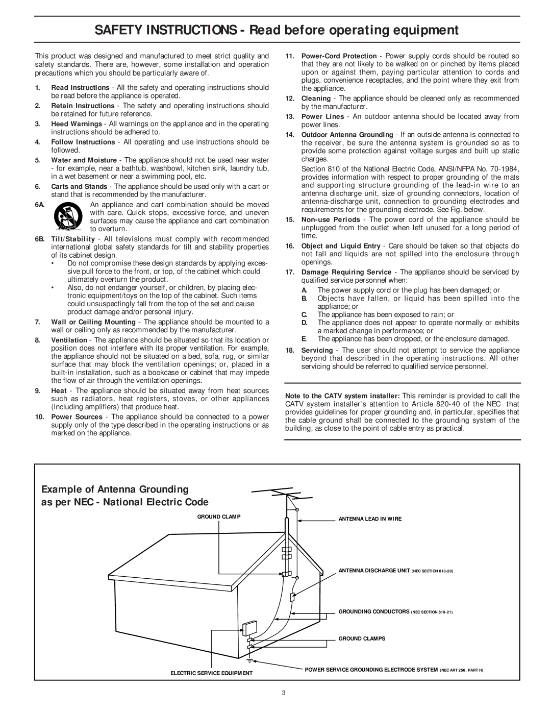 Magnavox 60P916, 64P916, 55P916 manual Safety Instructions Read before operating equipment 