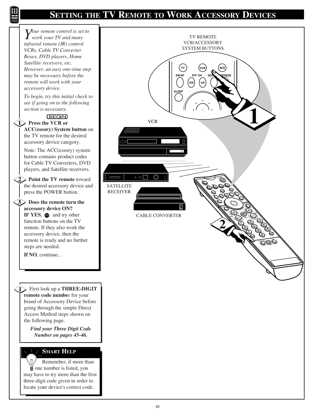 Magnavox 60P916, 64P916, 55P916 manual Setting the TV Remote to Work Accessory Devices 