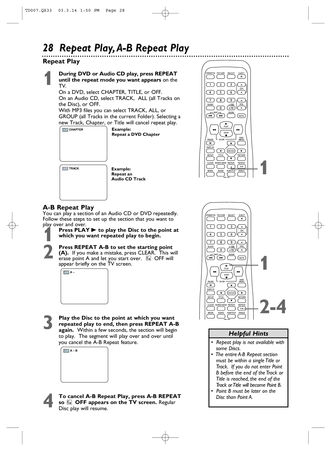 Magnavox 9MDPF20 owner manual Repeat Play, Erase point a and let you start over OFF will 