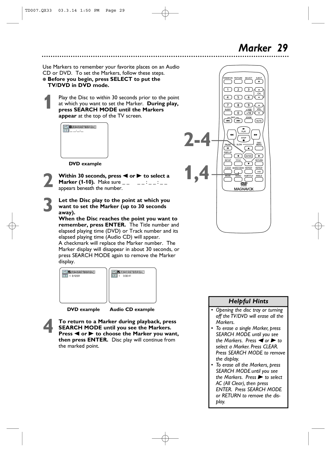 Magnavox 9MDPF20 owner manual Marker 