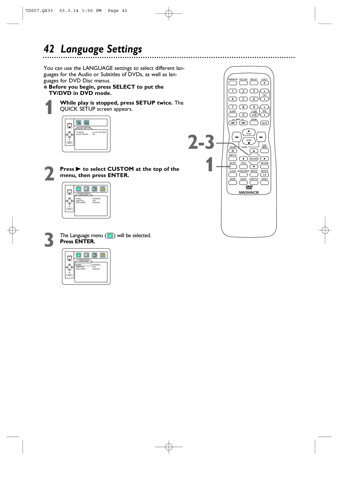 Magnavox 9MDPF20 owner manual Language Settings, Press Enter 