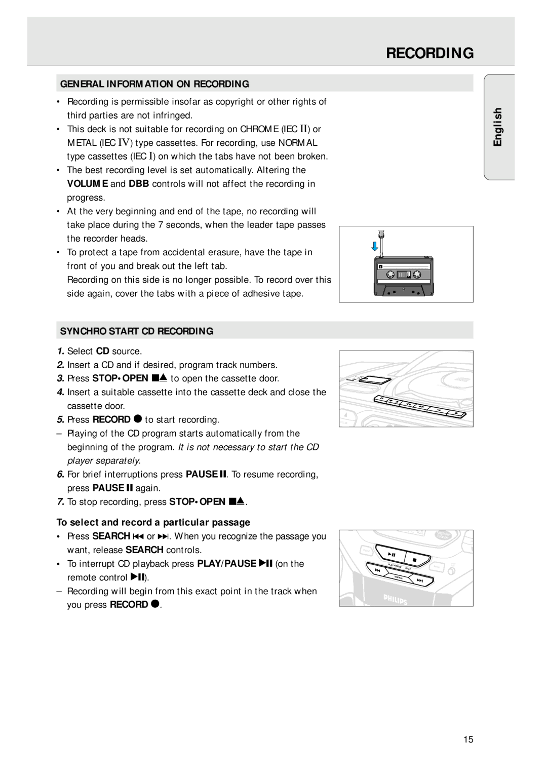 Magnavox AZ 1045 manual General Information on Recording, Synchro Start CD Recording 