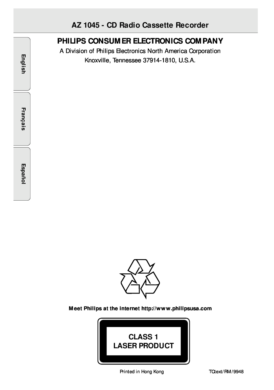 Magnavox manual AZ 1045 - CD Radio Cassette Recorder, Philips Consumer Electronics Company, Class Laser Product 