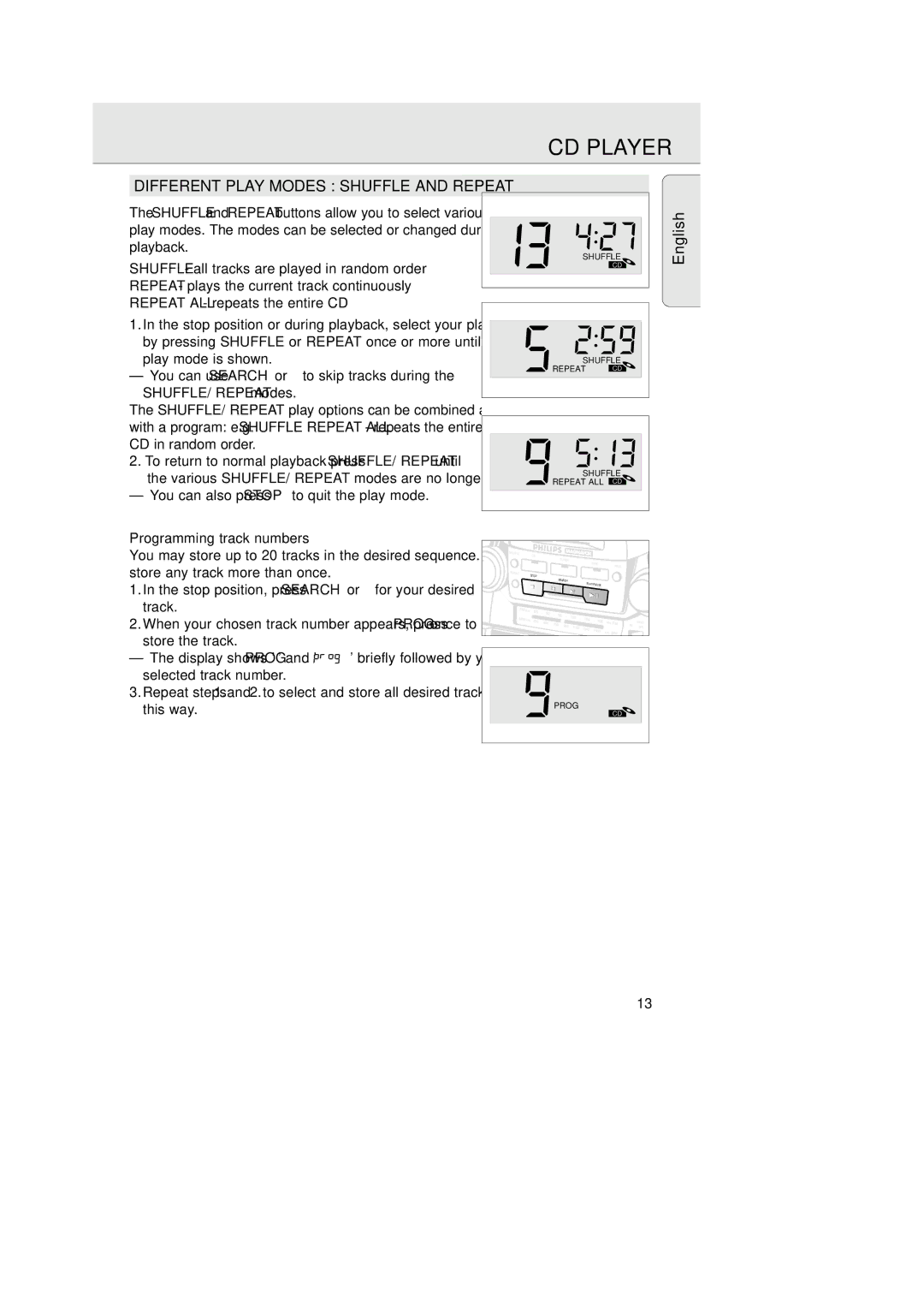 Magnavox AZ 2755 manual You can also press Stop 9 to quit the play mode, Programming track numbers 