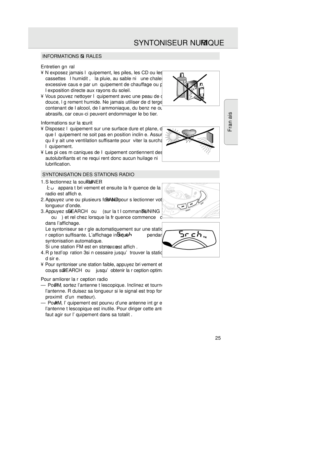 Magnavox AZ202517 manual Syntoniseur Numérique, Informations Générales, Syntonisation DES Stations Radio 