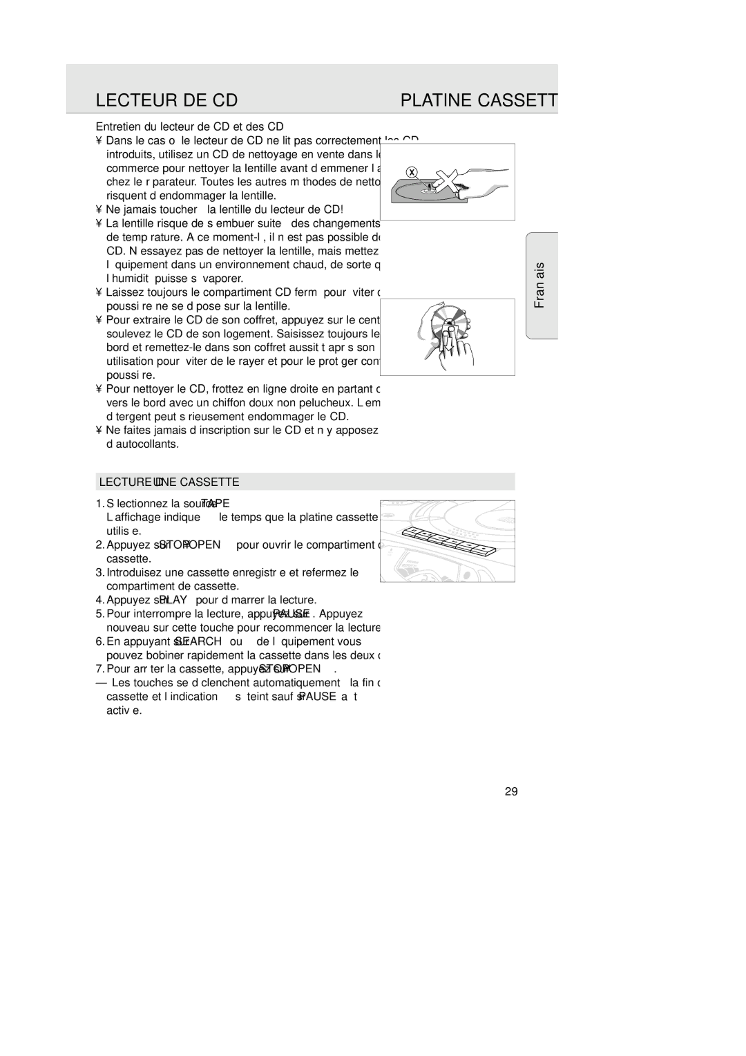 Magnavox AZ202517 manual Entretien du lecteur de CD et des CD, Lecture D’UNE Cassette 