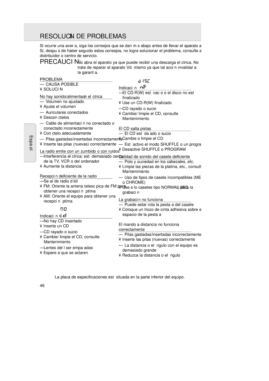 Magnavox AZ202517 manual Resolución DE Problemas 