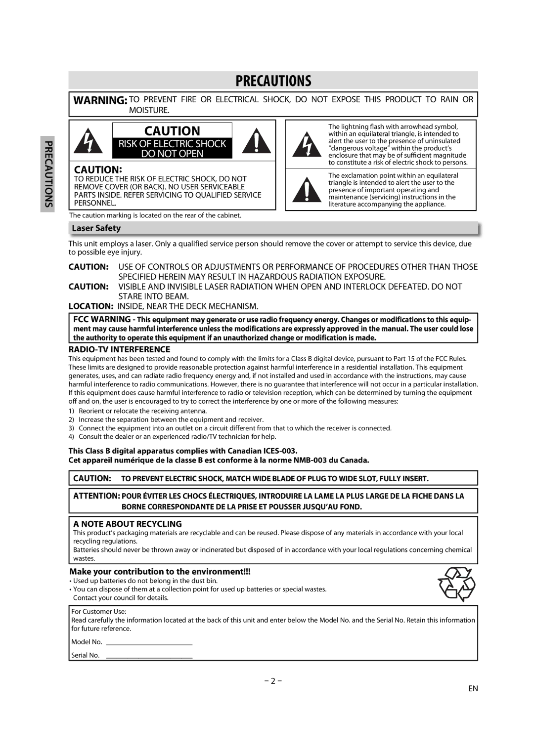 Magnavox BDP170MW8 owner manual Laser Safety, Make your contribution to the environment 