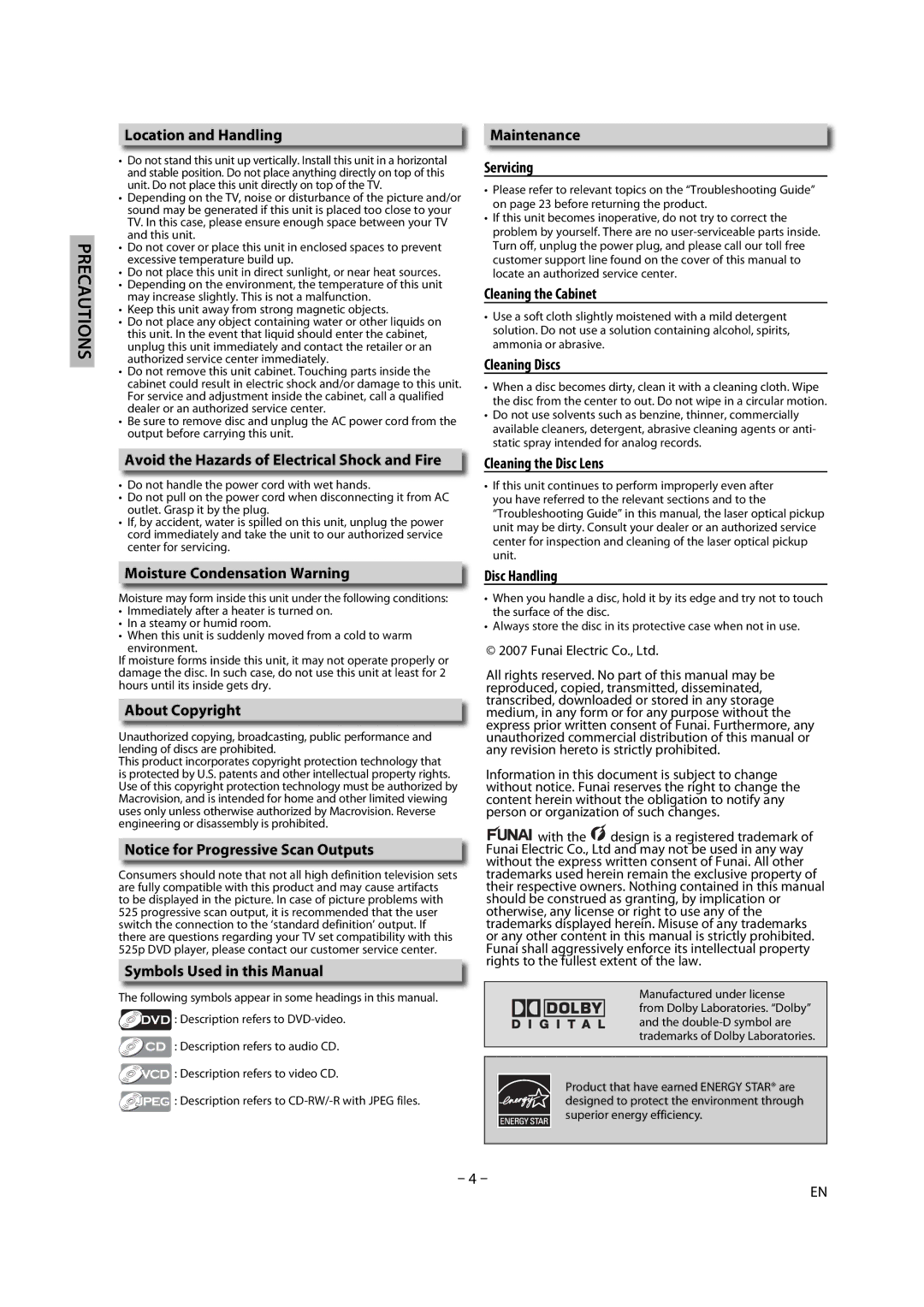 Magnavox BDP170MW8 Location and Handling, Avoid the Hazards of Electrical Shock and Fire, Moisture Condensation Warning 