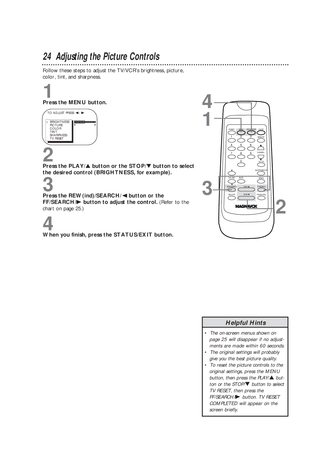 Magnavox CC13B1MG owner manual Adjusting the Picture Controls 