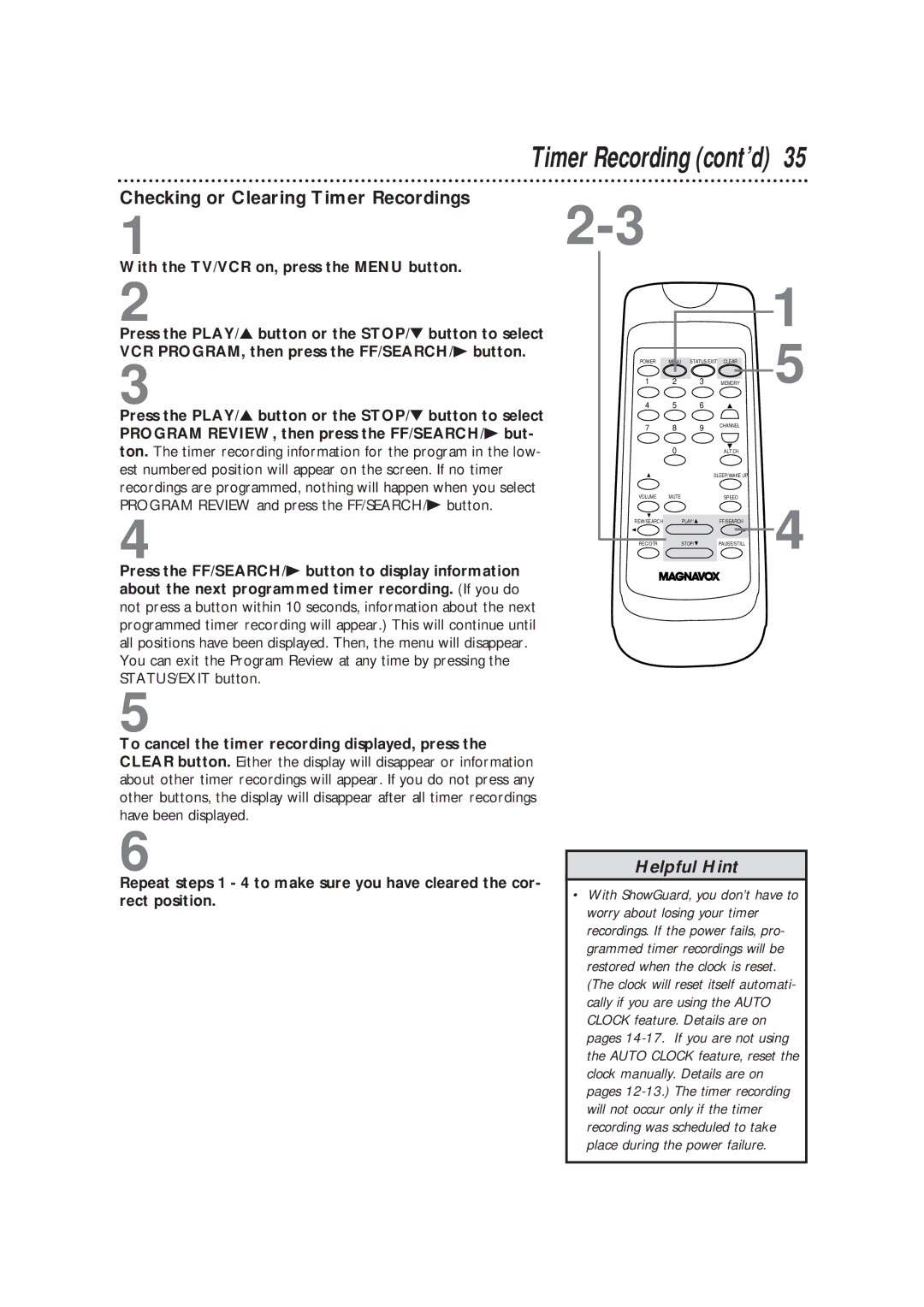 Magnavox CC13B1MG owner manual Checking or Clearing Timer Recordings 