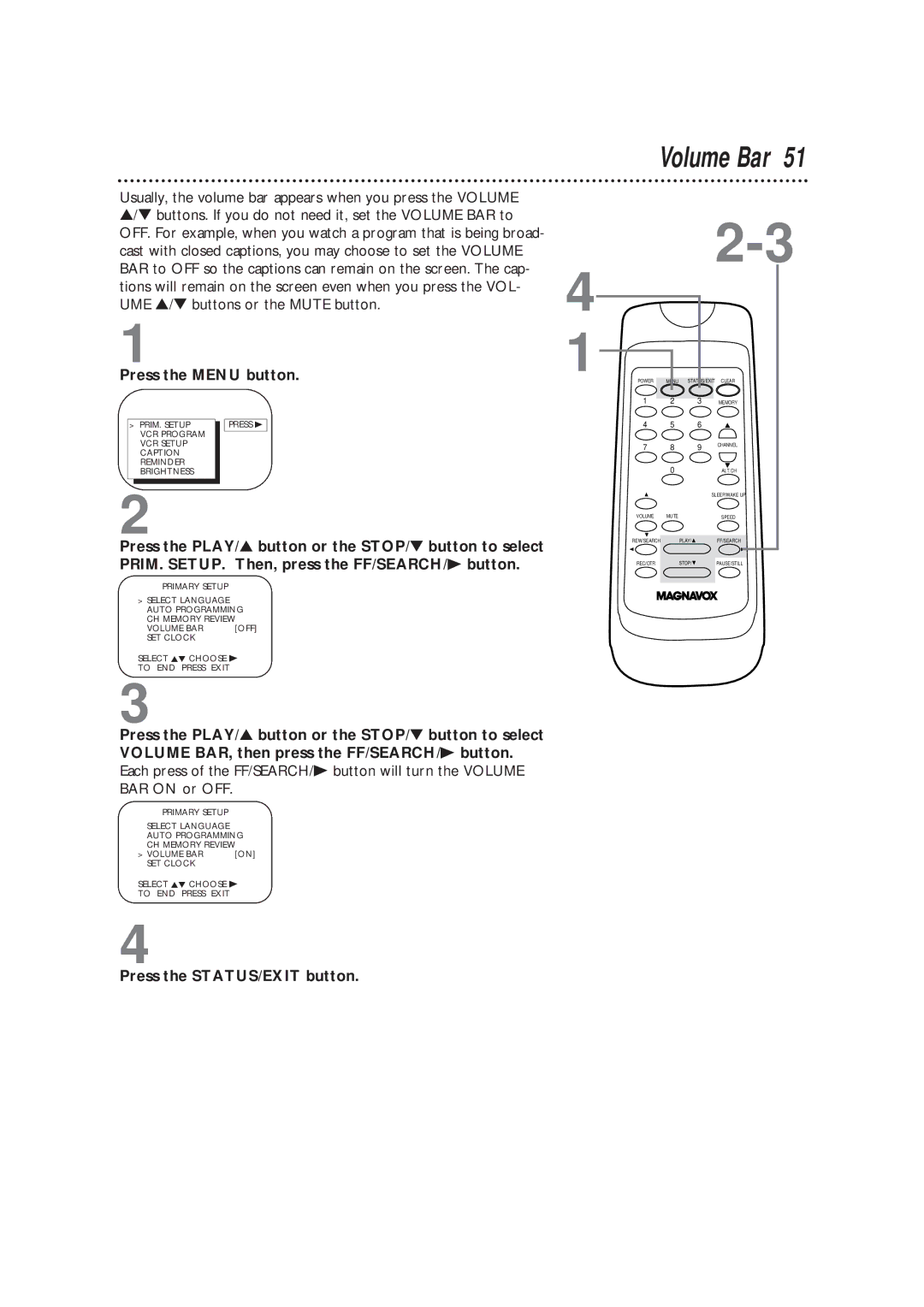 Magnavox CC13B1MG owner manual Volume Bar 