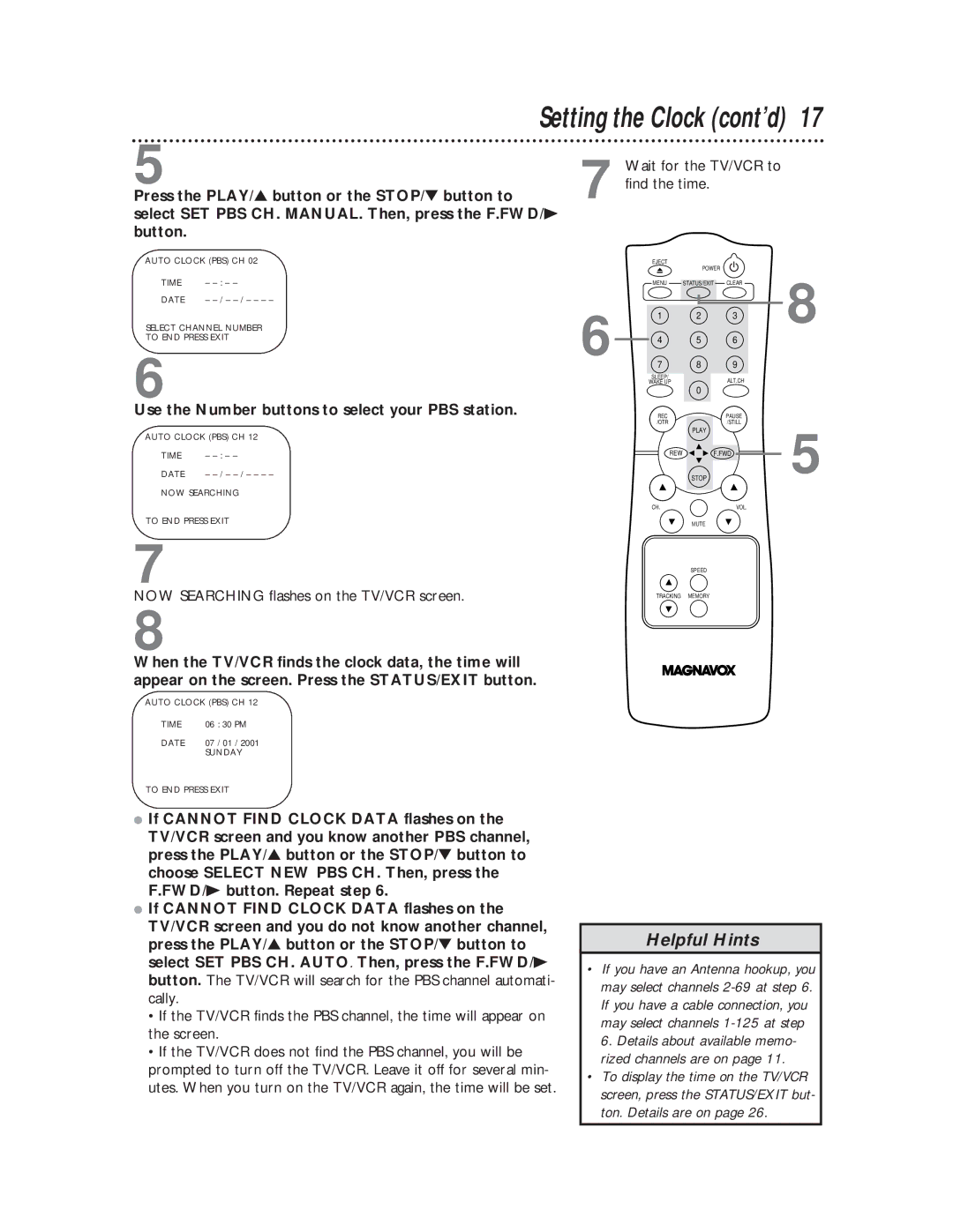 Magnavox CC19C1MG, CC13C1MG owner manual Use the Number buttons to select your PBS station 