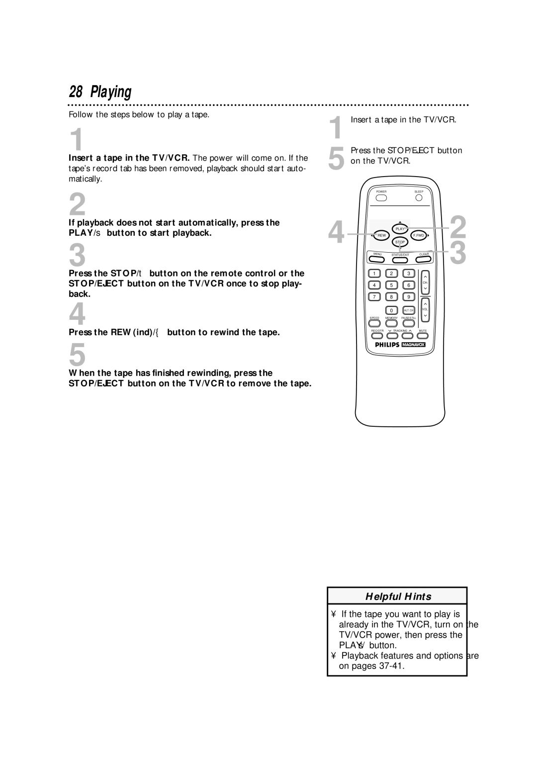 Magnavox CCA252AT99 owner manual Playing 