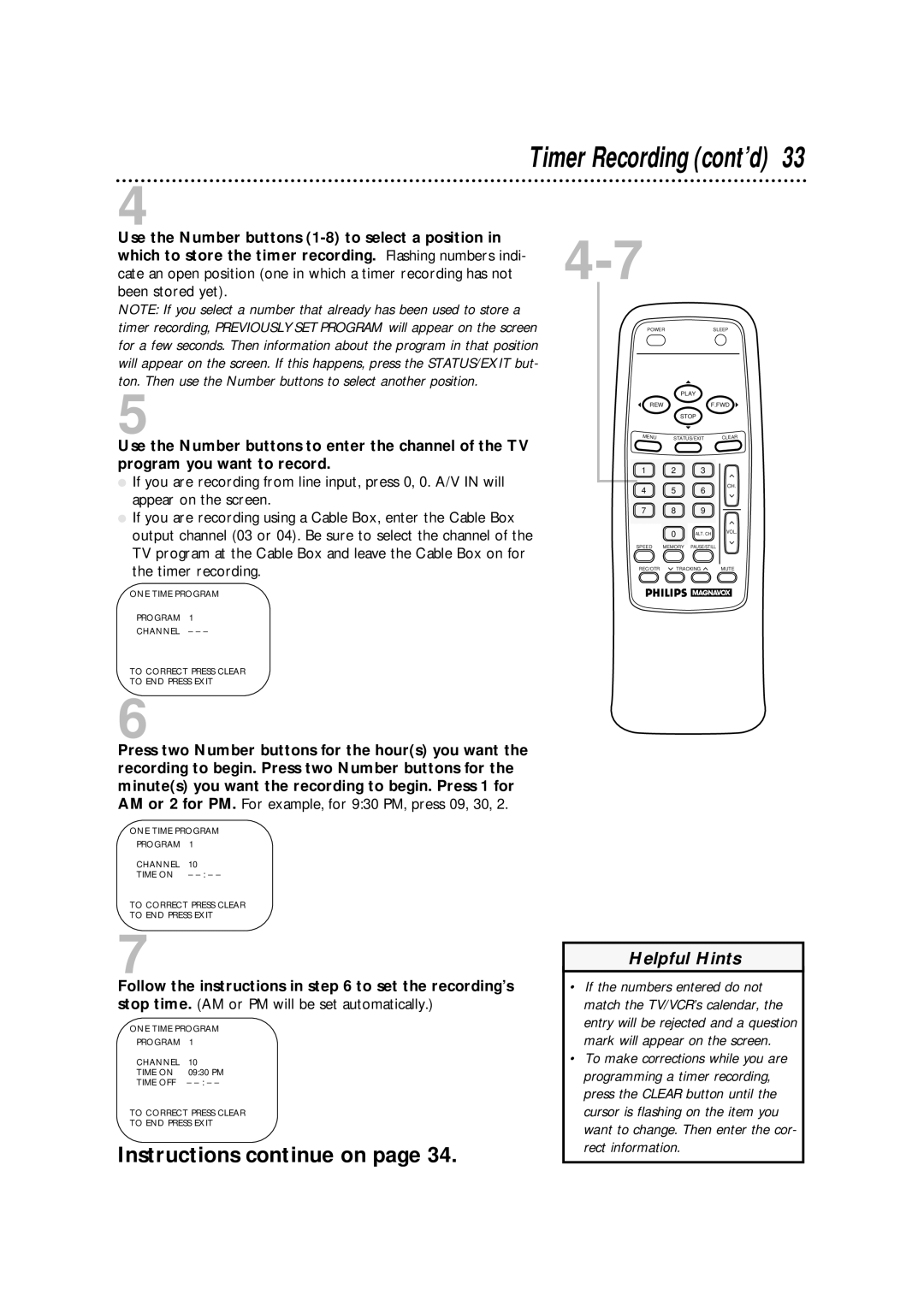 Magnavox CCA252AT99 owner manual Timer Recording cont’d 