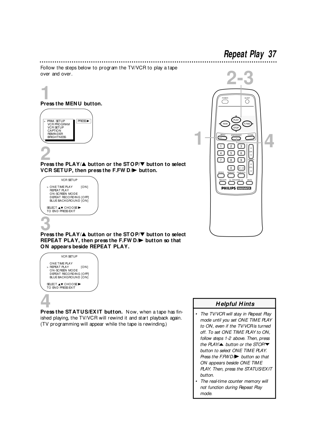 Magnavox CCA252AT99 owner manual Repeat Play 