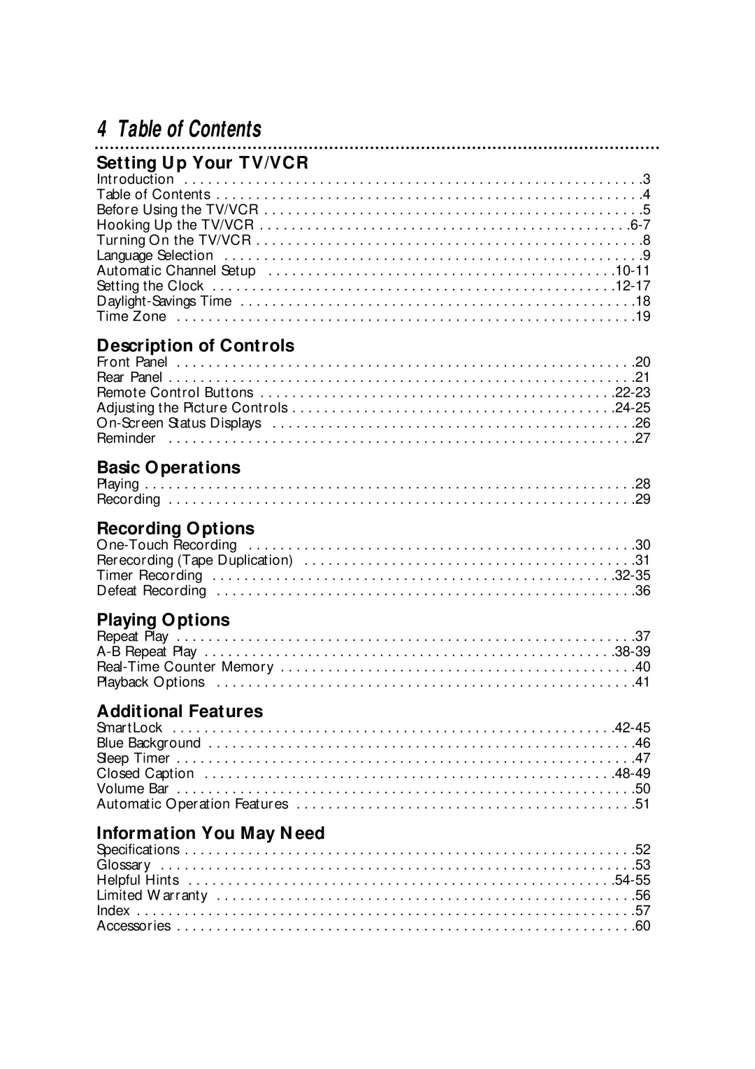 Magnavox CCA252AT99 owner manual Table of Contents 