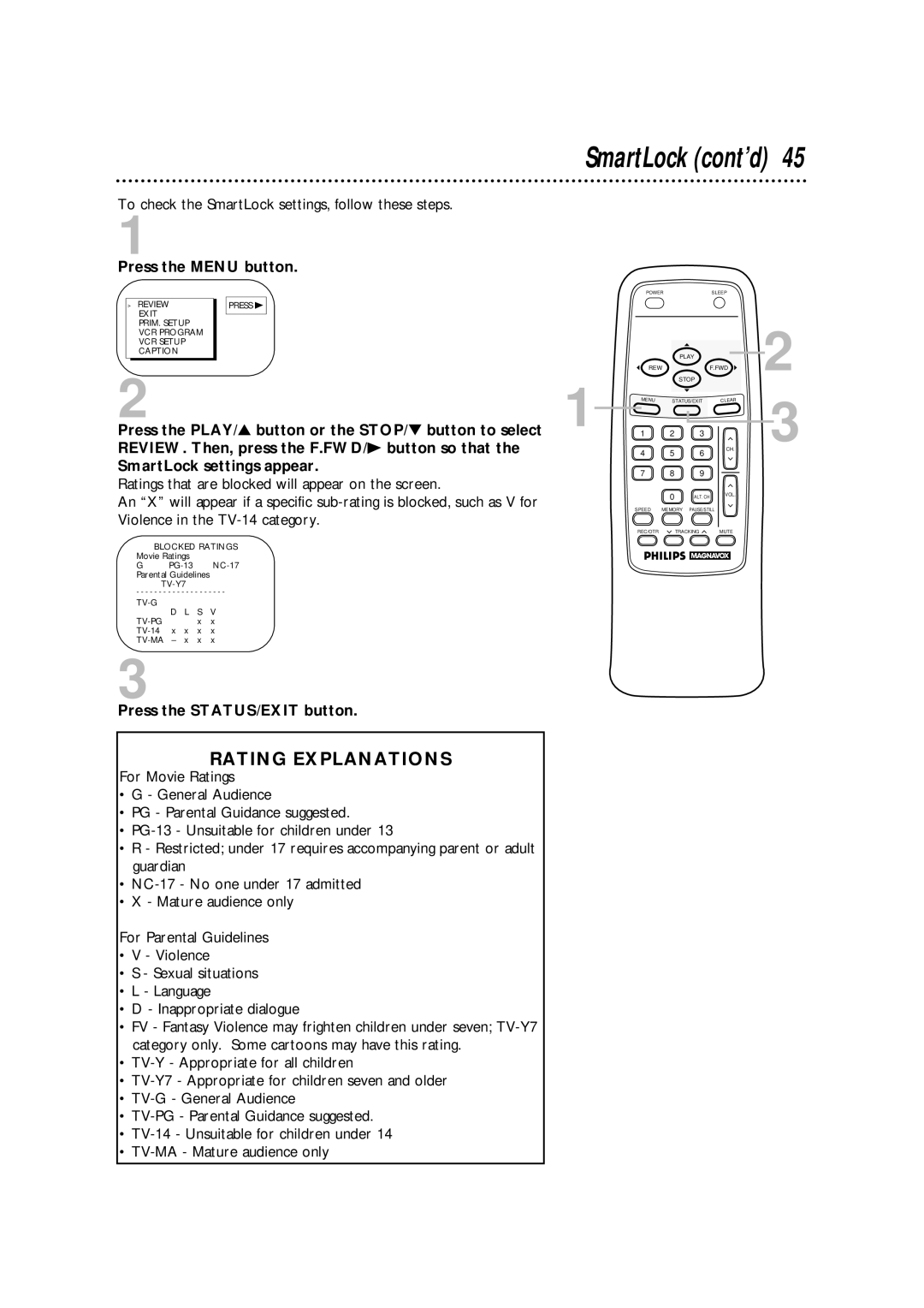 Magnavox CCA252AT99 owner manual Rating Explanations 