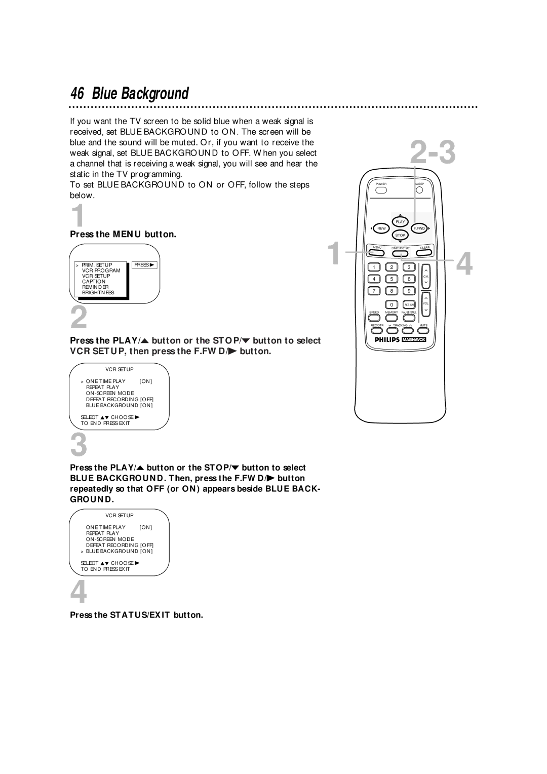 Magnavox CCA252AT99 owner manual Blue Background, Ground 