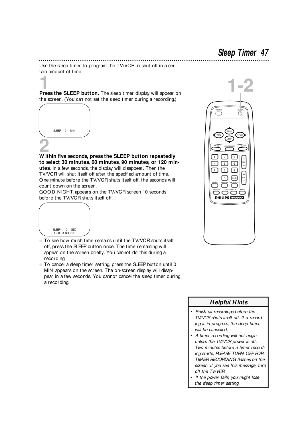 Magnavox CCA252AT99 owner manual Sleep Timer 