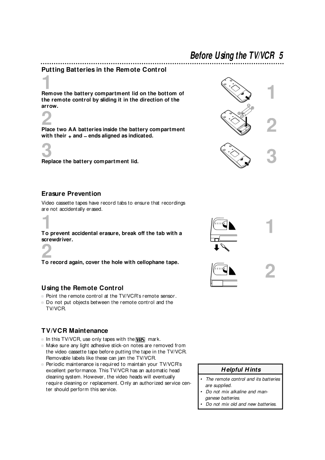 Magnavox CCA252AT99 owner manual Putting Batteries in the Remote Control, Erasure Prevention, Using the Remote Control 