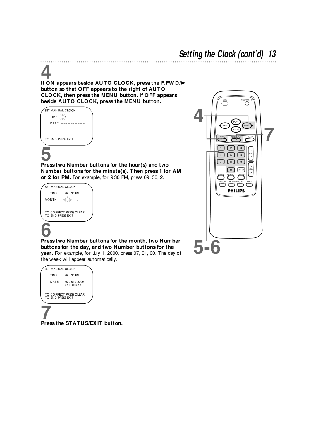 Magnavox CCB190CN, CCB130CN owner manual Setting the Clock cont’d 