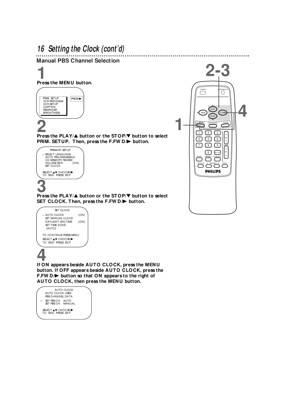 Magnavox CCB130CN, CCB190CN owner manual Manual PBS Channel Selection 