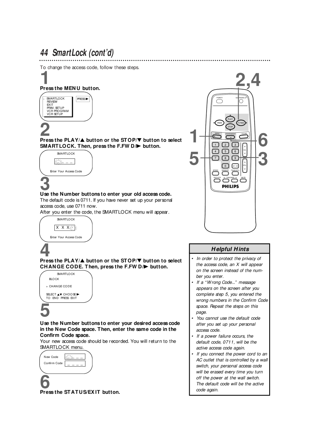 Magnavox CCB130CN, CCB190CN owner manual To change the access code, follow these steps 