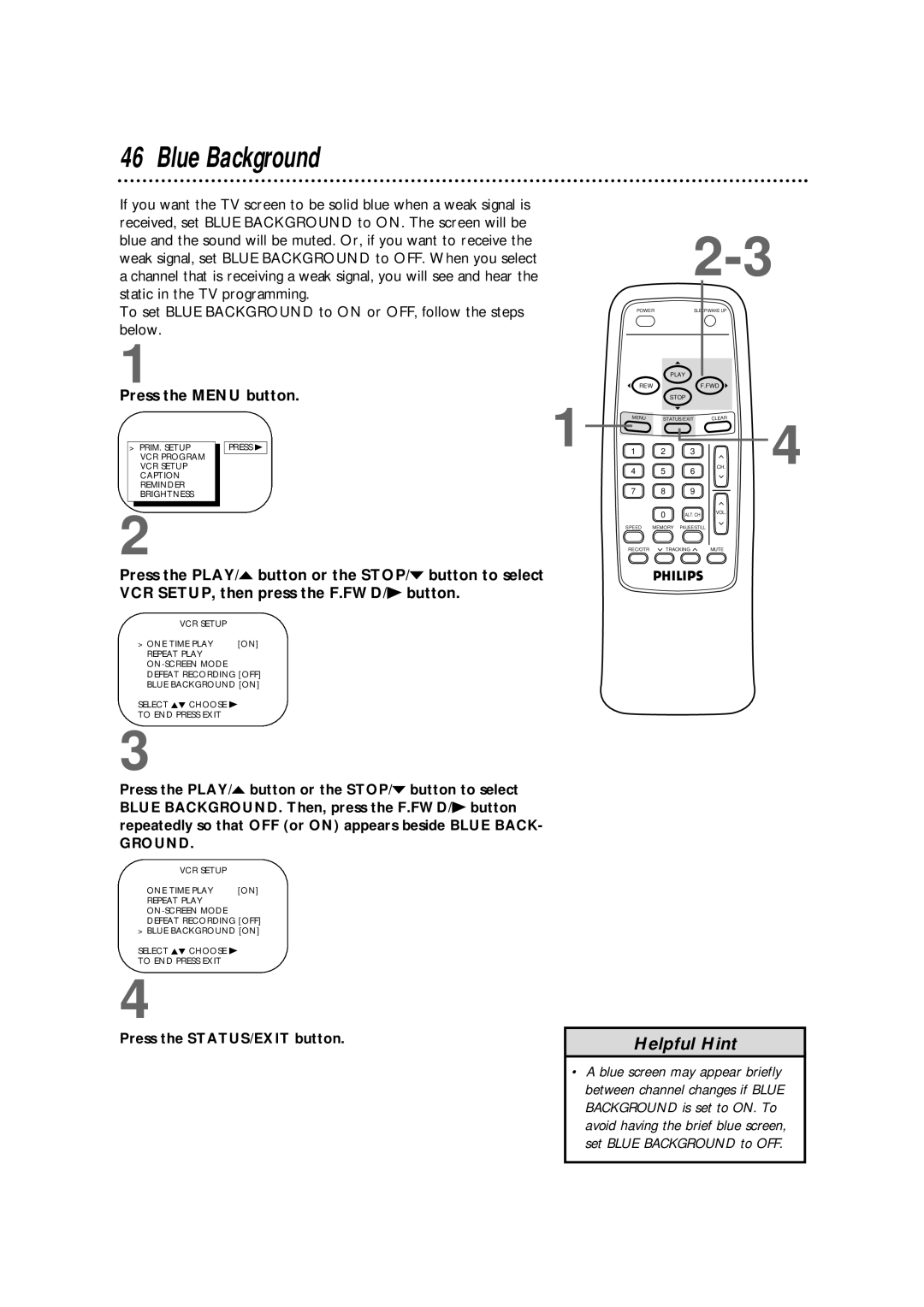 Magnavox CCB130CN, CCB190CN owner manual Blue Background, Ground 