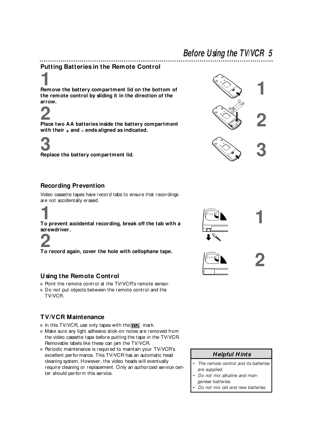 Magnavox CCB190CN, CCB130CN Putting Batteries in the Remote Control, Recording Prevention, Using the Remote Control 