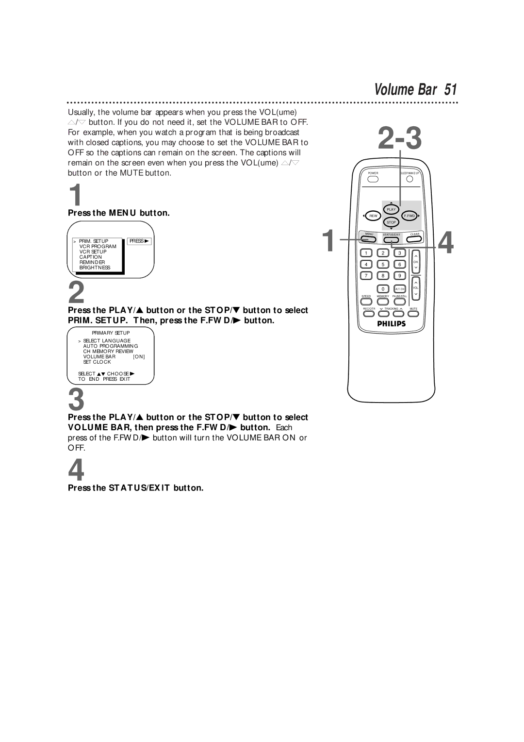 Magnavox CCB190CN, CCB130CN owner manual Volume Bar 