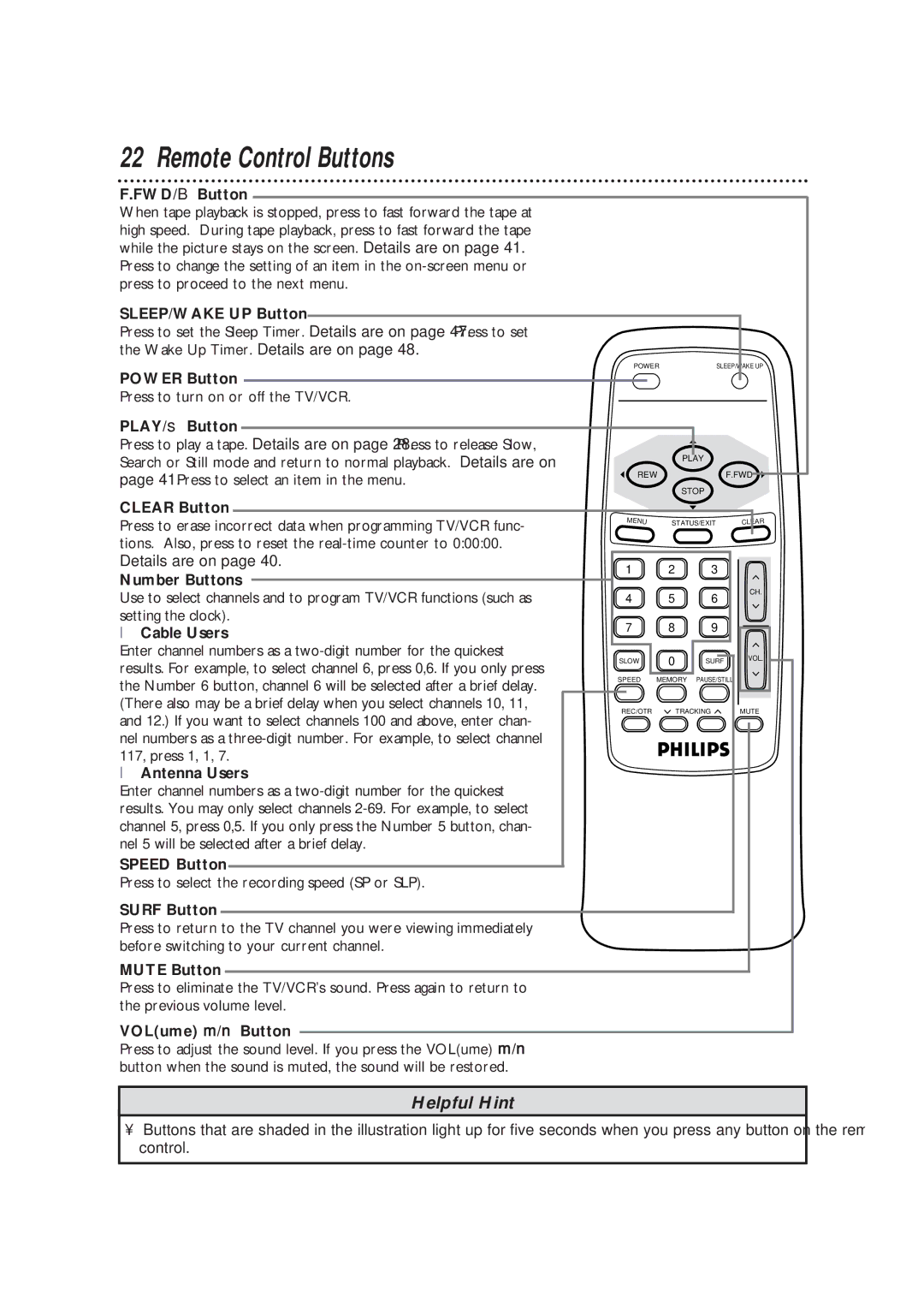 Magnavox CCB193AT owner manual Remote Control Buttons 