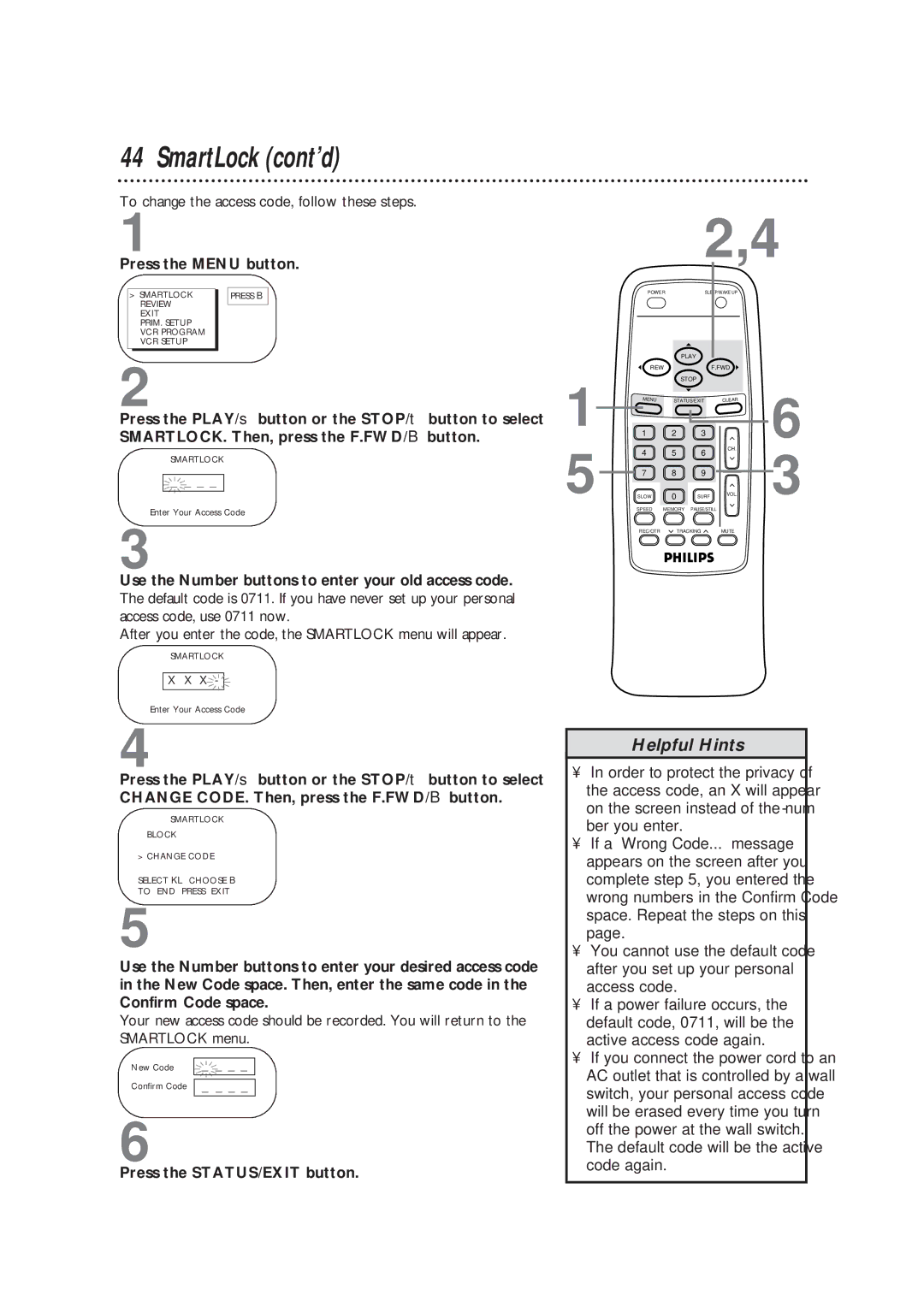 Magnavox CCB193AT owner manual To change the access code, follow these steps 