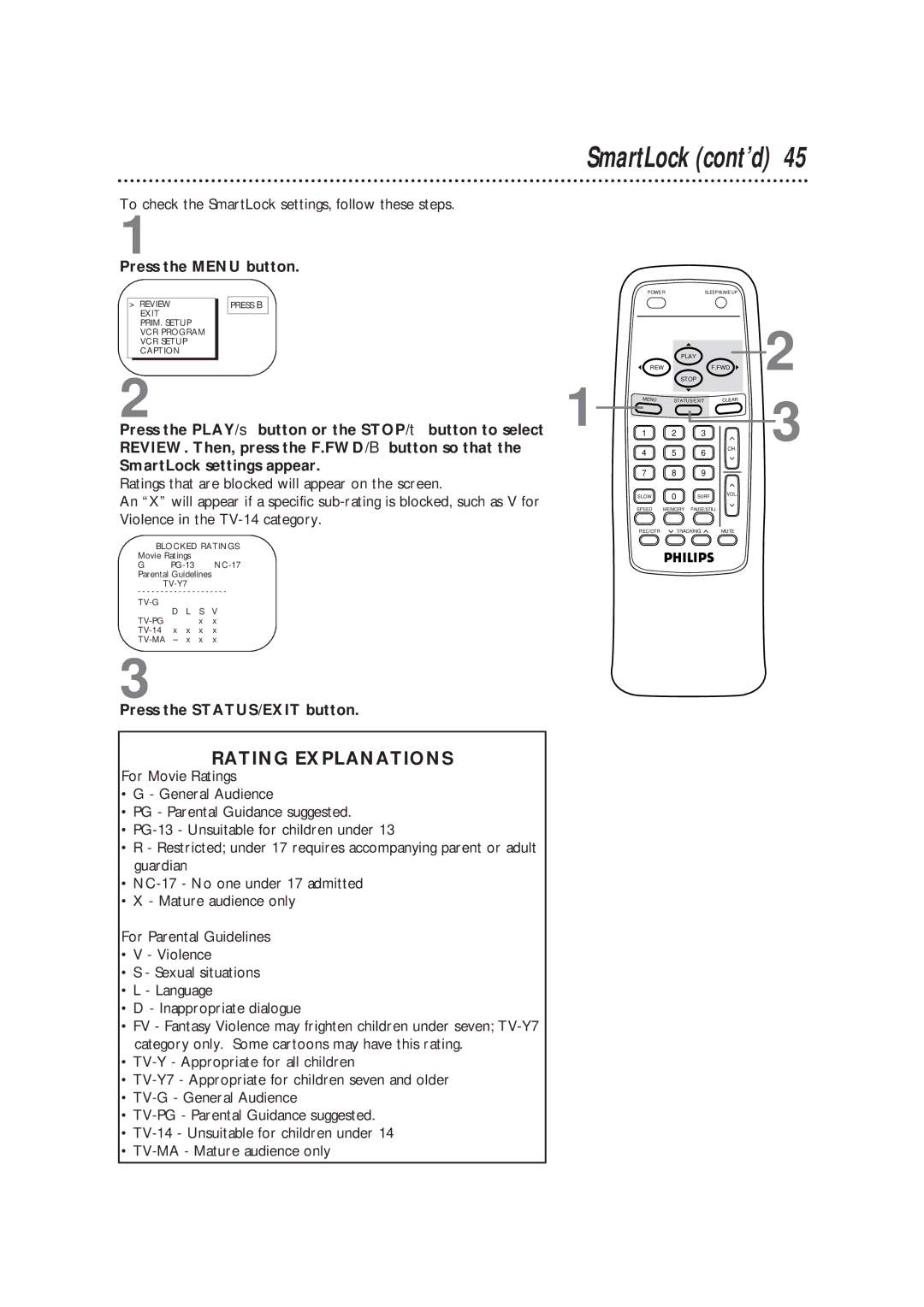 Magnavox CCB193AT owner manual Rating Explanations 