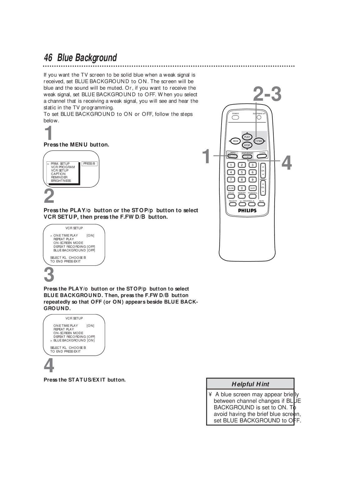 Magnavox CCB193AT owner manual Blue Background, Ground 