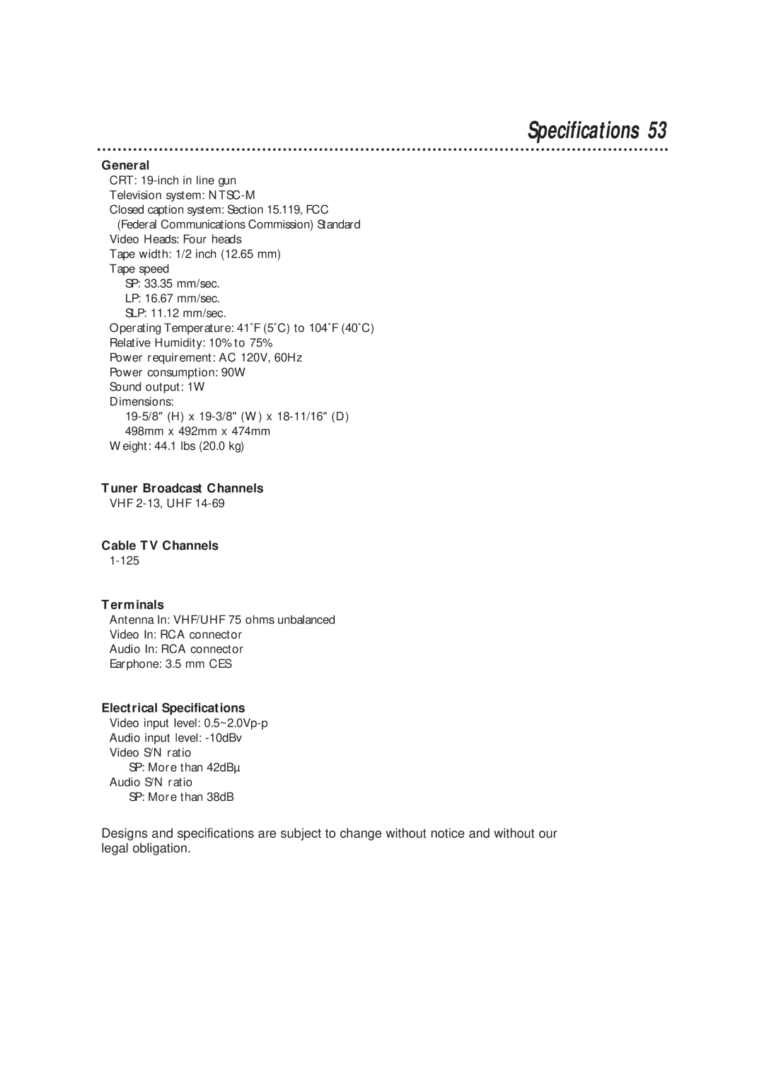 Magnavox CCB193AT owner manual Specifications 